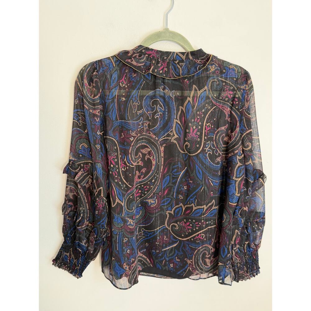 White House Black Market Jacquard Ruffle Sleeve Chiffon Blouse NWT size LP - Picture 7 of 9